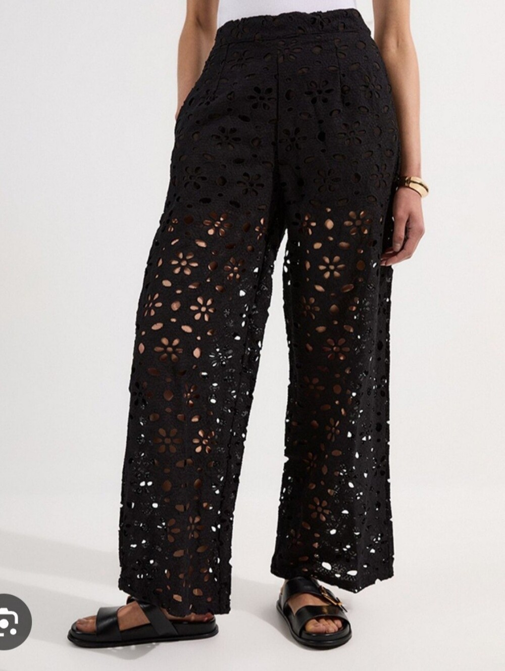 🆕️ 4OUR DREAMERS Black Floral Crochet Wide-Leg 100% Cotton Pants Size L